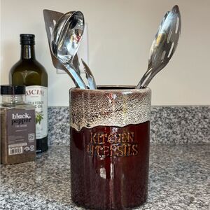 Ceramic Utensil Holder with Kitchen Utensils